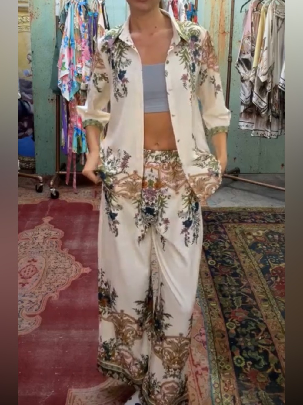 🌸🌺 AWESOME NWT 2-piece Floral Button-Down SET with Botanical Print. #hamptons